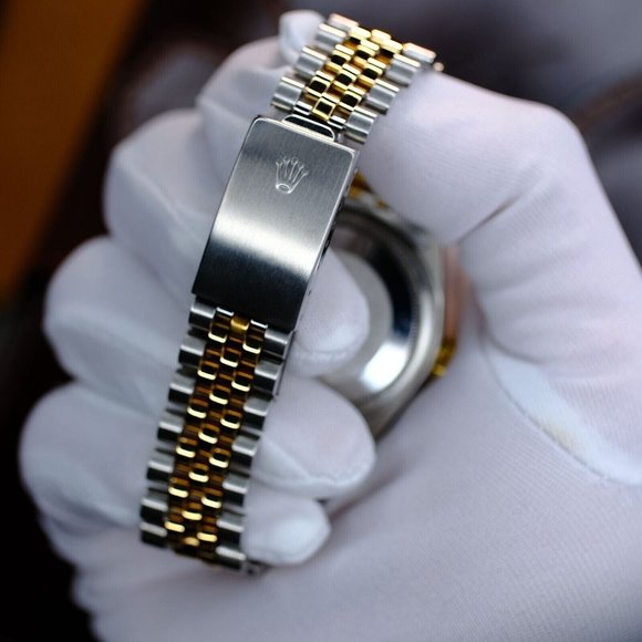 ROLEX MENS DATEJUST 16233 GOLD &STEEL BLACK DIAL FLUTED 36MM WATCH BOX & PAPERS - Picture 8 of 11